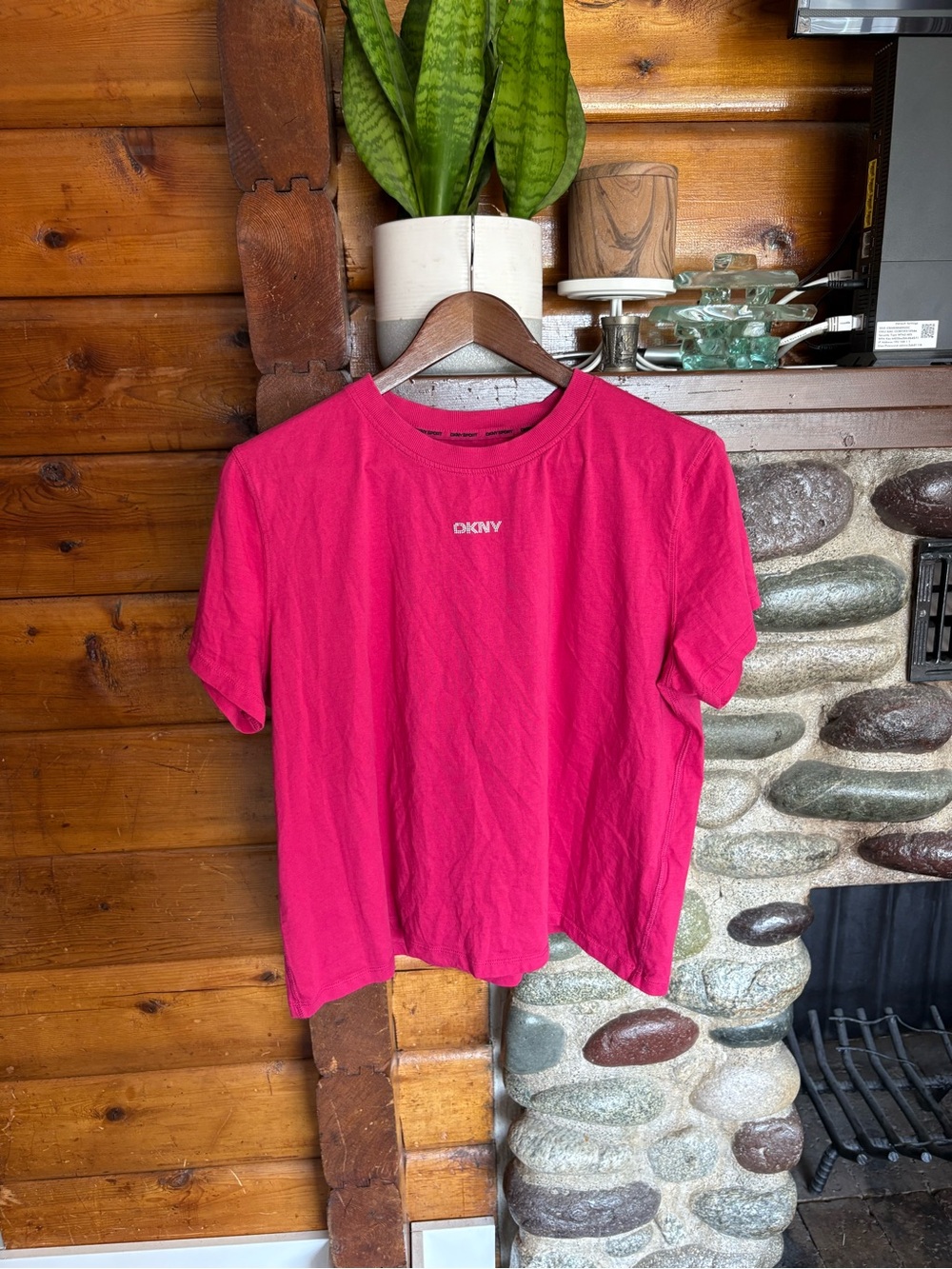 Y2K McBling Hot Pink Rhinestone Baby Tee Barbiecore Cotton Top Size M